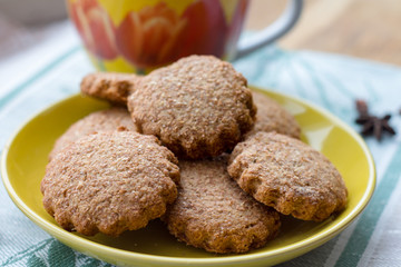 sugarless wholegrain flour cookies with bran for healthy lunch