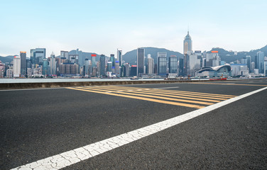 Air highway asphalt road and office building of commercial building in modern city