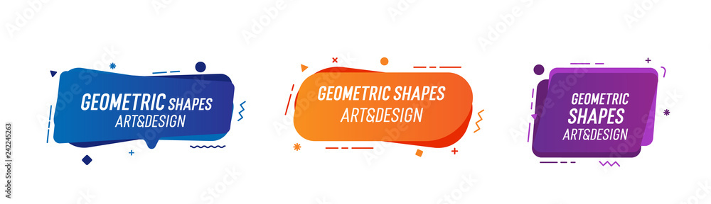 Aufkleber Set of trendy colorful and glowy fluid shapes. Vector geometric template elements for your own projects