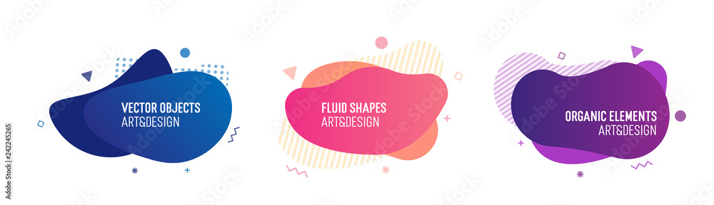 Aufkleber Set of trendy colorful and glowy fluid shapes. Vector geometric template elements for your own projects