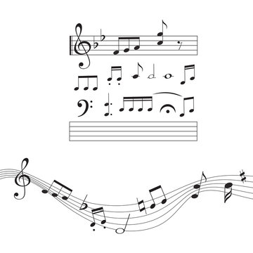 Music notes, musical design element set, isolated, vector illustration.