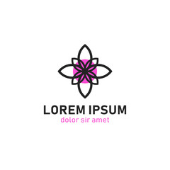 Pink flower petals monoline outline simple logo design