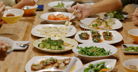 Chinese Family having dinner together at home