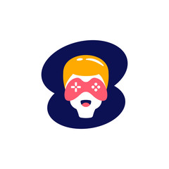 Blonde male happy gamer gamepad face avatar logo icon