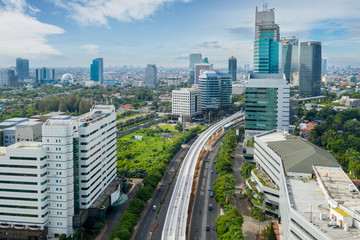 Skyscrapers with railway LRT in Jakarta