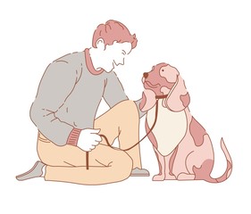 Male spending time with dog canine wearing collar