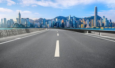 Air highway asphalt road and office building of commercial building in modern city