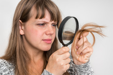 Hair problems - brittle, damaged, dry and loss hair concept