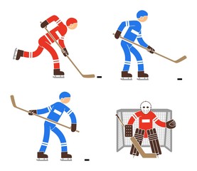 Naklejka premium Simple color hockey player and goalkeeper icon. Pictogram people.