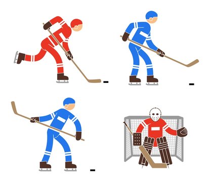Simple color hockey player and goalkeeper icon. Pictogram people.
