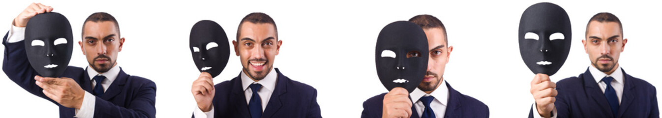 Young man with black mask isolated on white 