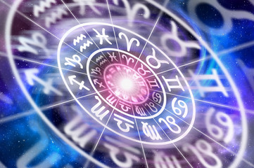 Astrological zodiac signs inside of horoscope circle