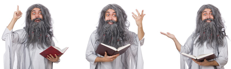 Funny old wizard with book 