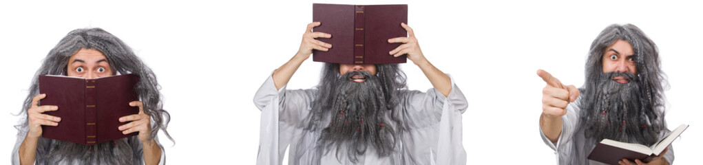 Funny old wizard with book 
