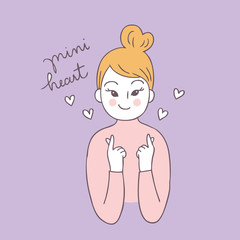 Cartoon cute Valentines day woman and love vector.