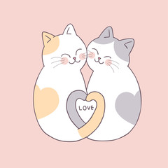 Cartoon cute Valentines day couple  cats vector.