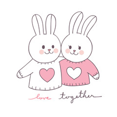 Cartoon cute Valentines day couple  rabbit vector.