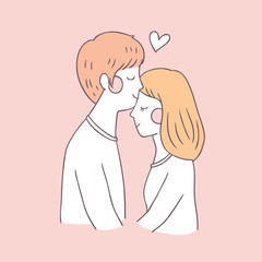 Cartoon cute Valentines day couple kiss vector.