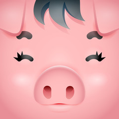 Swine cute pig square cartoon character face design vector illustration