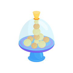 Flat vector icon of children whirligig toy with transparent dome and balls inside. Humming top. Kids development game