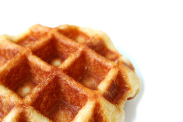 Closed up a Mouthwatering Belgian Waffle Isolated on White Background with Free Space for Design or Text 