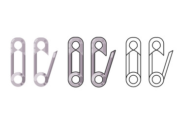 Obraz premium Safety nappy diaper pin craft tool sew cloth spring mechanism clasp flat design isolated icon vector illustration