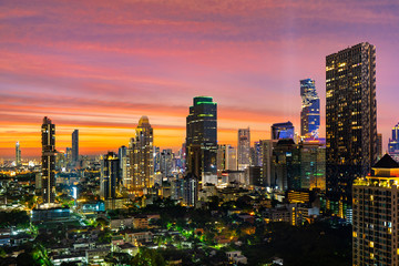 Bangkok Skyscraper Cityscape at Twilight Time, Thailand.