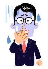 眼鏡をかけた真面目そうなビジネスマンの顔色が青くなる
