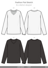 LONG SLEEVE T-SHIRTS fashion flat technical drawing template