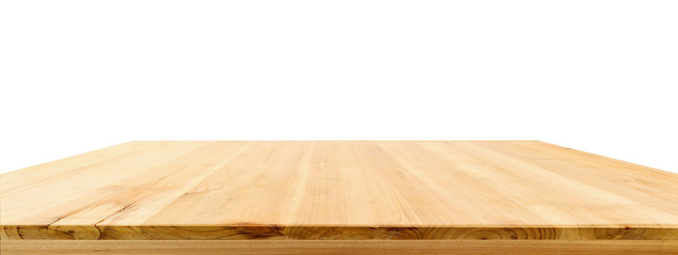 Wood table top isolated on white background