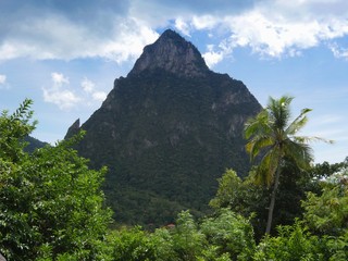 Close up view of the Piton mountains from a roadside lookout, St. Lucia, Caribbean Islands