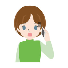 Illustration of a woman talking on a smartphone with a surprised face.
