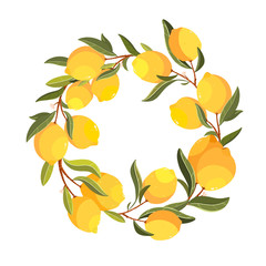Lemon wreath. Handpainted  vector lemon illustration. Use for postcard, print, invitations, packaging etc.