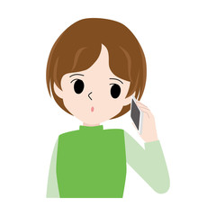 Illustration of a woman talking on a smartphone.