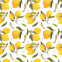 Lemon seamless pattern. Handpainted  vector lemon illustration. Use for postcard, print, invitations, packaging etc.