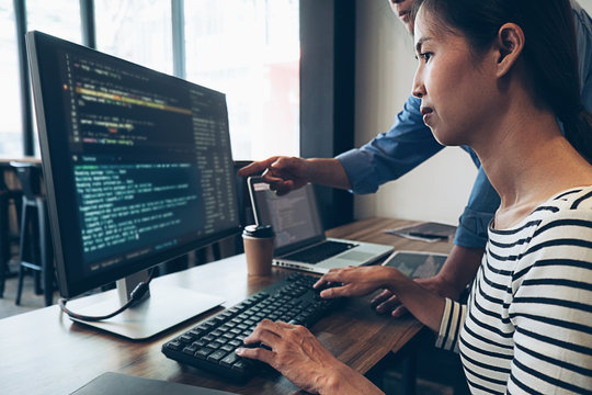 Programmer working in a software development and coding technologies. Website design.Technology concept.