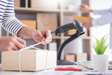 Businessman Shop owner  check Order or list inventory in stock which is going to be delivery room....