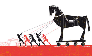 troy horse vector illustration - obrazy, fototapety, plakaty