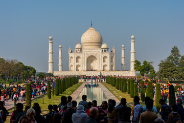Agra, India - 27 December 2018 : Taj Mahal is a white marble mausoleum , Agra, Uttar Pradesh, India.