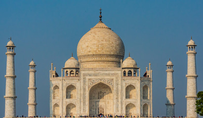 Agra, India - 27 December 2018 : Taj Mahal is a white marble mausoleum , Agra, Uttar Pradesh, India.