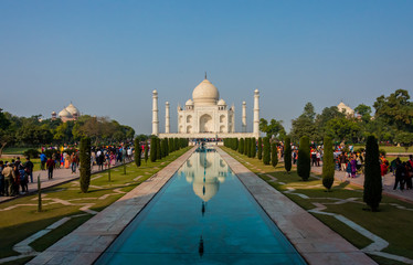 Agra, India - 27 December 2018 : Taj Mahal is a white marble mausoleum , Agra, Uttar Pradesh, India.