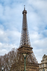 Close-up view of Eiffel Tower in winter - Paris, France