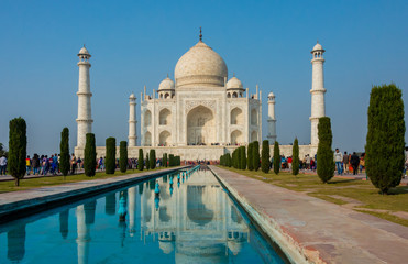 Agra, India - 27 December 2018 : Taj Mahal is a white marble mausoleum , Agra, Uttar Pradesh, India.