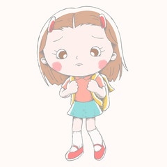 Cute girl shows sad expression