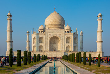 Agra, India - 27 December 2018 : Taj Mahal is a white marble mausoleum , Agra, Uttar Pradesh, India.