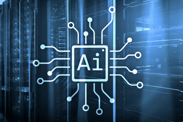 AI, Artificial intelligence, automation and modern information technology concept on virtual screen.