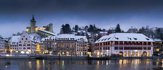 Fototapeta na wymiar Schaffhausen cityscape at twilight in winter