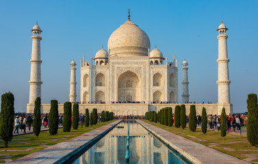 Fototapeta na wymiar Agra, India - 27 December 2018 : Taj Mahal is a white marble mausoleum , Agra, Uttar Pradesh, India.