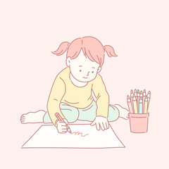 Cute little girl drawing pictures