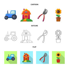 Isolated object of farm and agriculture sign. Set of farm and plant vector icon for stock.